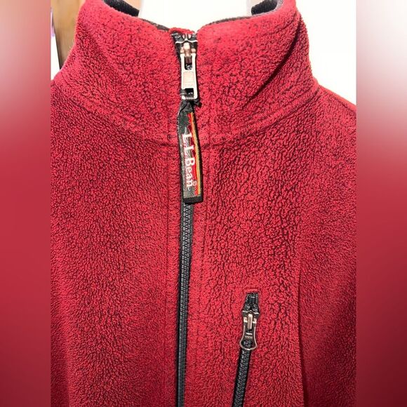 L.L.Bean Double Fleece Jacket Red Black Sherpa Outdoor Hiking Warm Zip Front XL - Picture 5 of 11